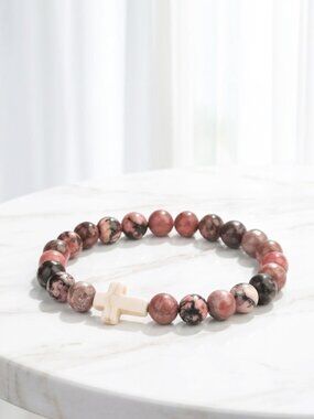 Pink Purplish Gray Faith Beaded Bracelet - Religious Bracelet